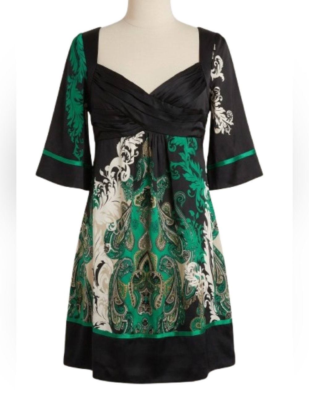 Vintage Bebe 100% Pure Silk Paisley Empire Waist Babydoll Mini Dress Size M